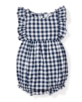 Baby's Twill Ruffled Romper | Navy Gingham