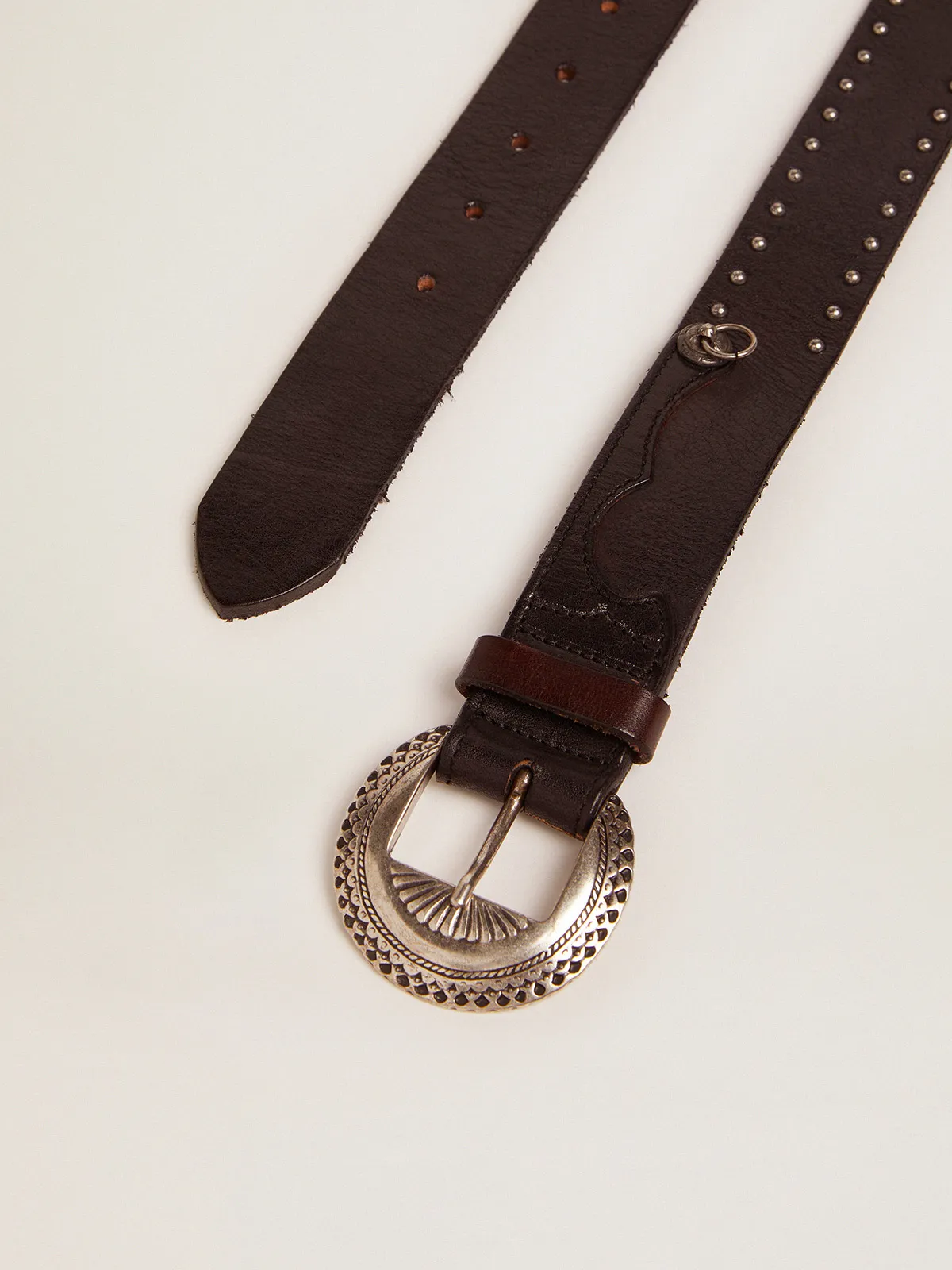 Black Ranch belt in washed leather with silver color studs