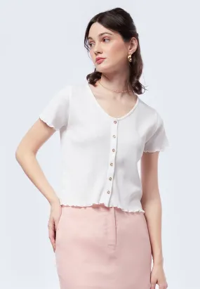 Button Up Short Sleeve Textured Top