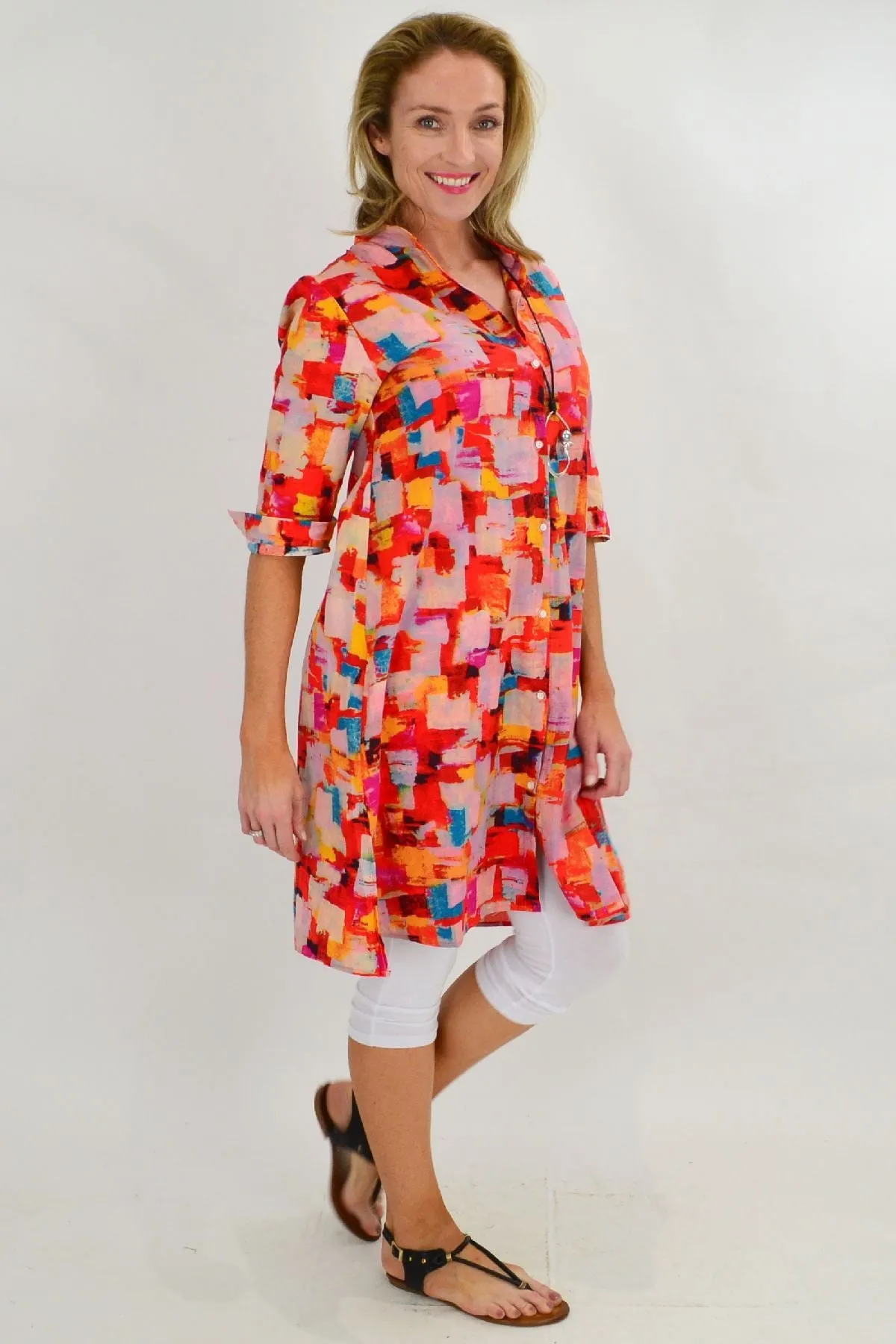 Colour Block Shirt Tunic Dress