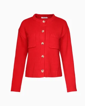 Crew Neck Crop Cardigan in Red