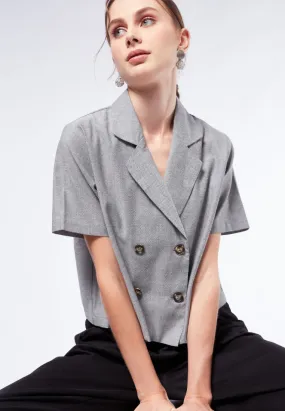 Double Breasted Notch Collar Blouse