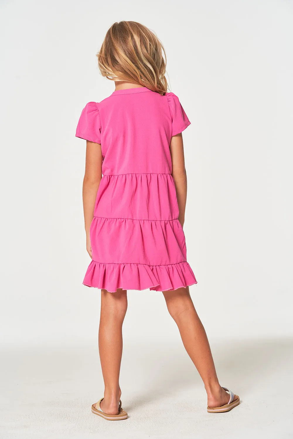 Girls Coastal Cloth Puff Sleeve Tiered Dress