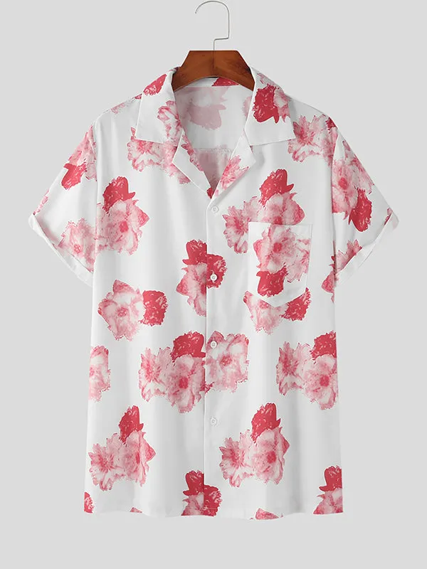 Mens Floral Printed Pocket Revere Collar Shirt SKUJ39777