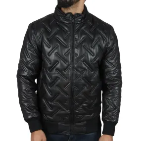 Men's Puffer Quilted Bomber Real Leather Jacket