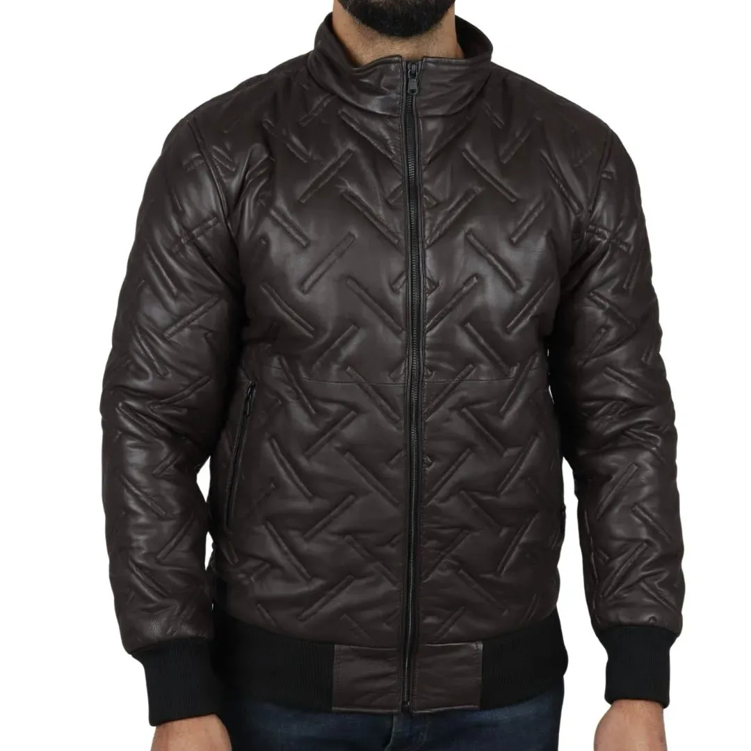 Men's Puffer Quilted Bomber Real Leather Jacket