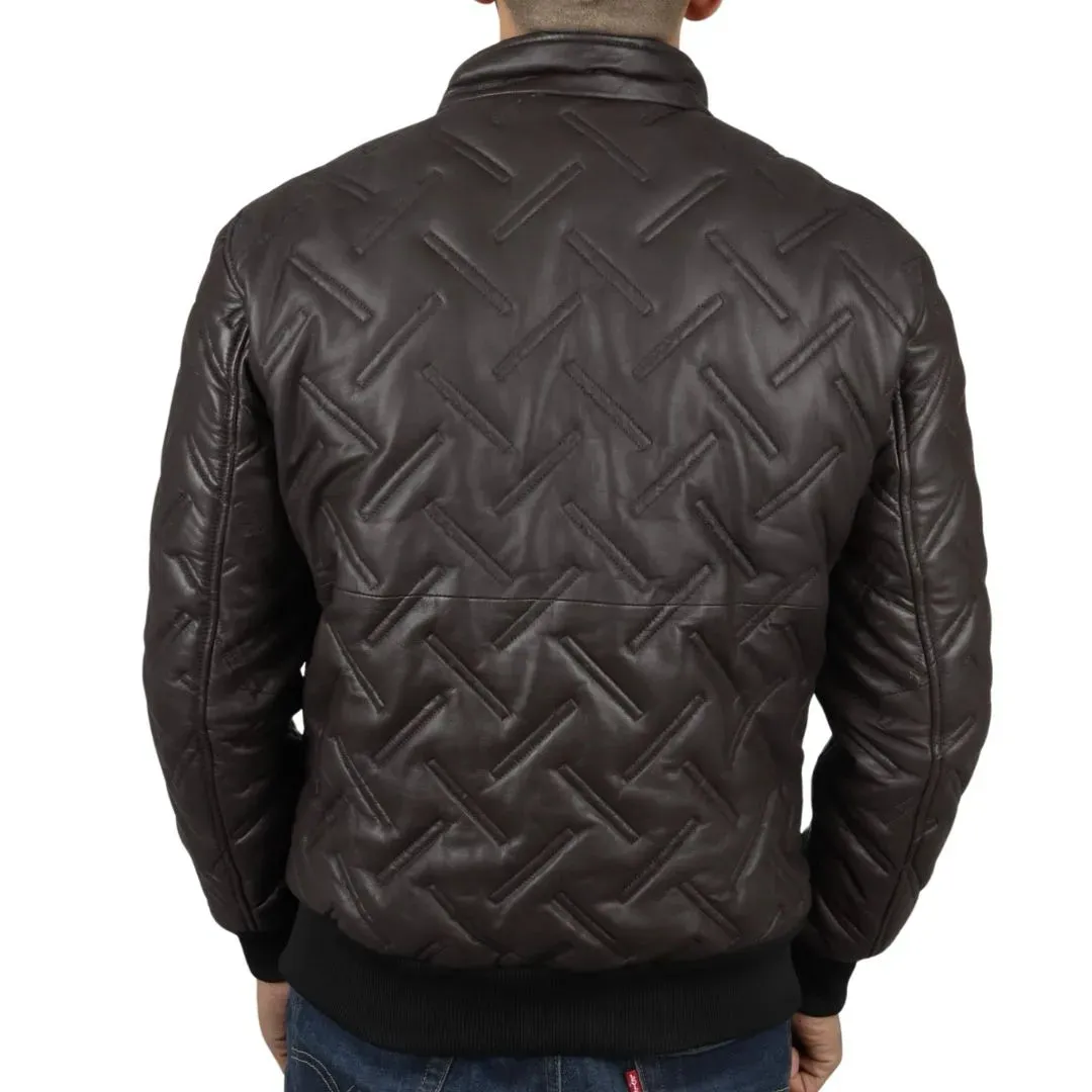 Men's Puffer Quilted Bomber Real Leather Jacket