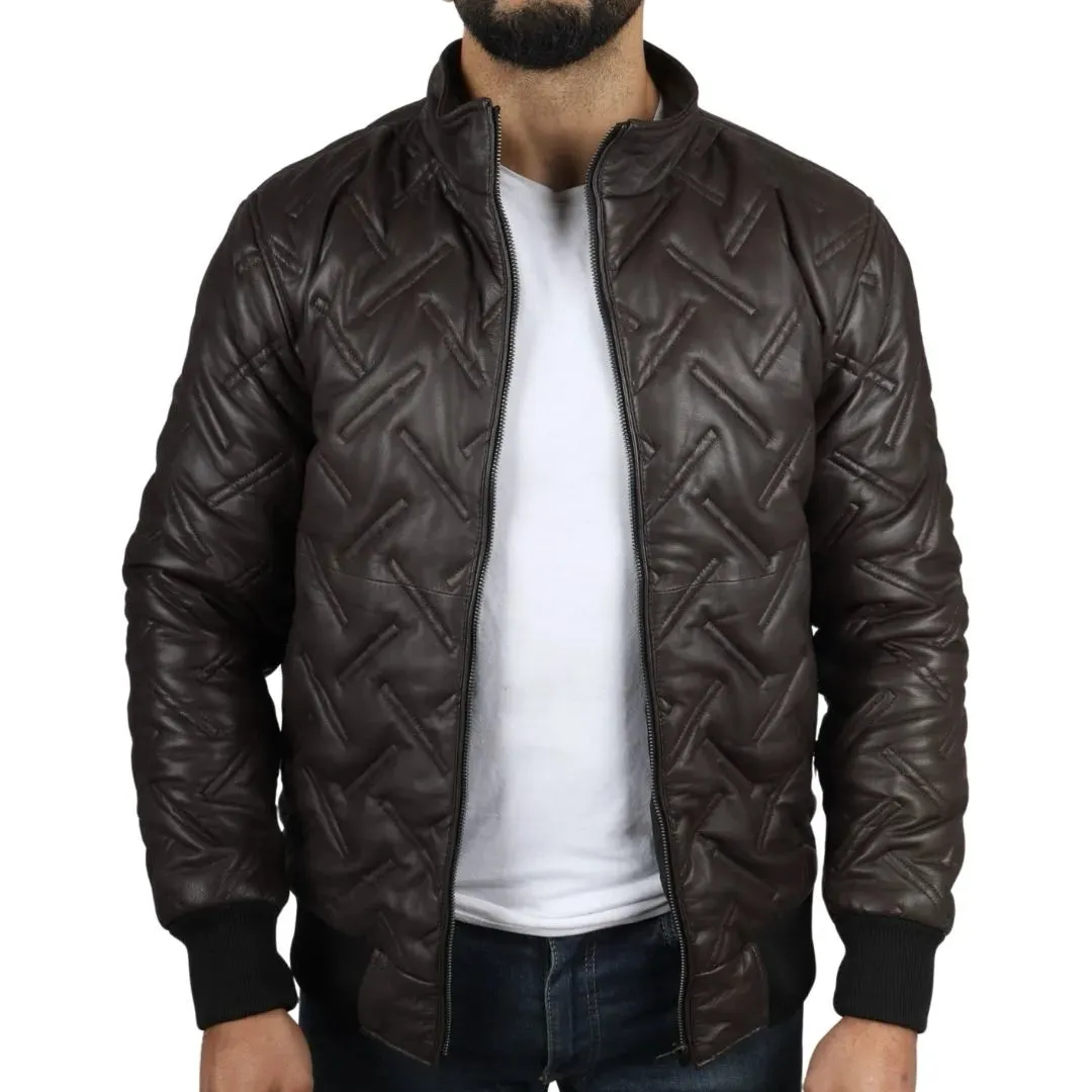 Men's Puffer Quilted Bomber Real Leather Jacket