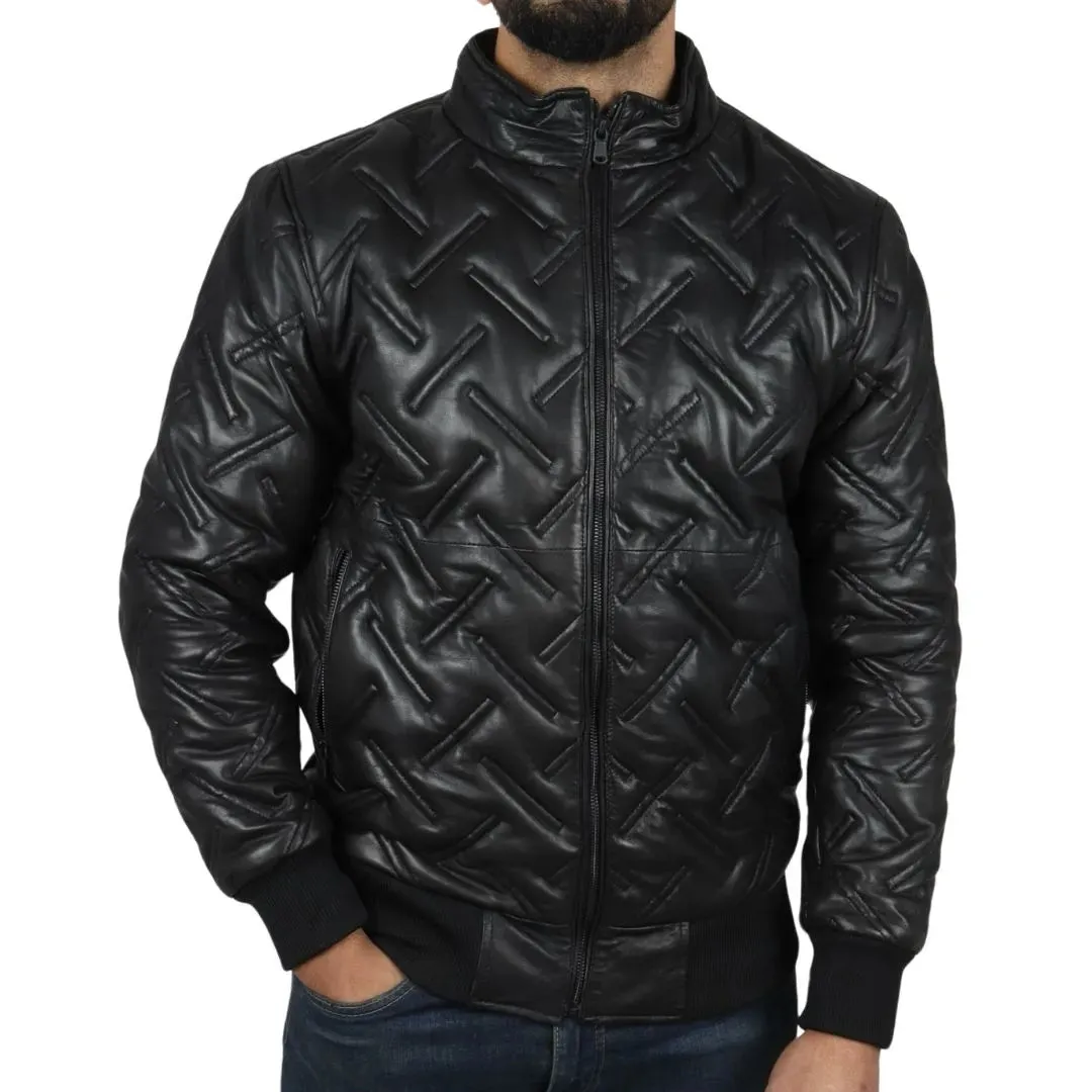 Men's Puffer Quilted Bomber Real Leather Jacket