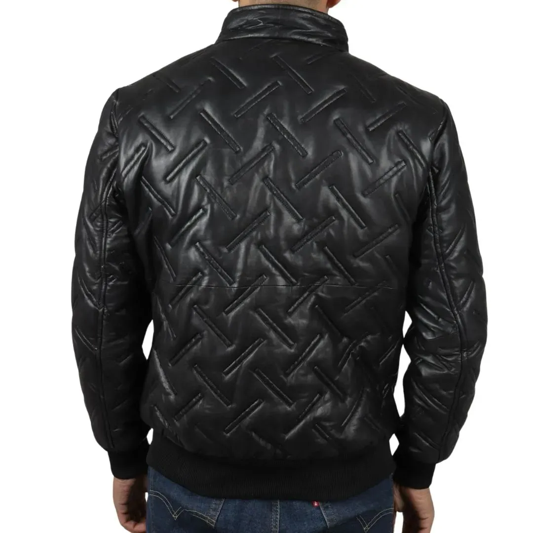 Men's Puffer Quilted Bomber Real Leather Jacket