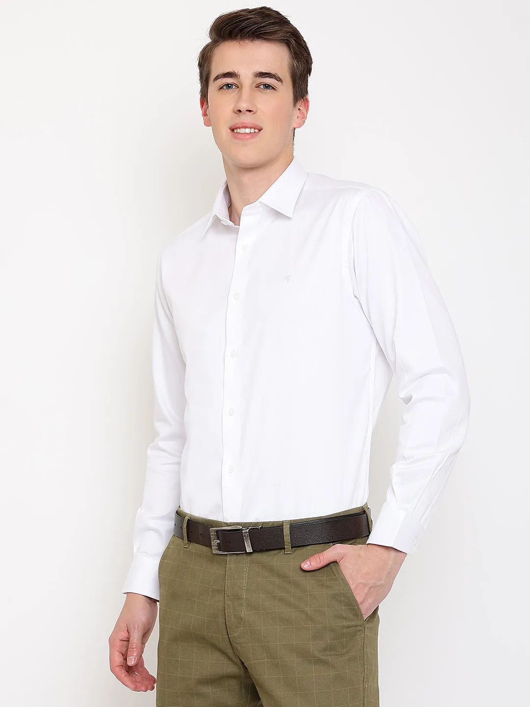 Men's White Party Plain Satin Full Sleeve Shirt