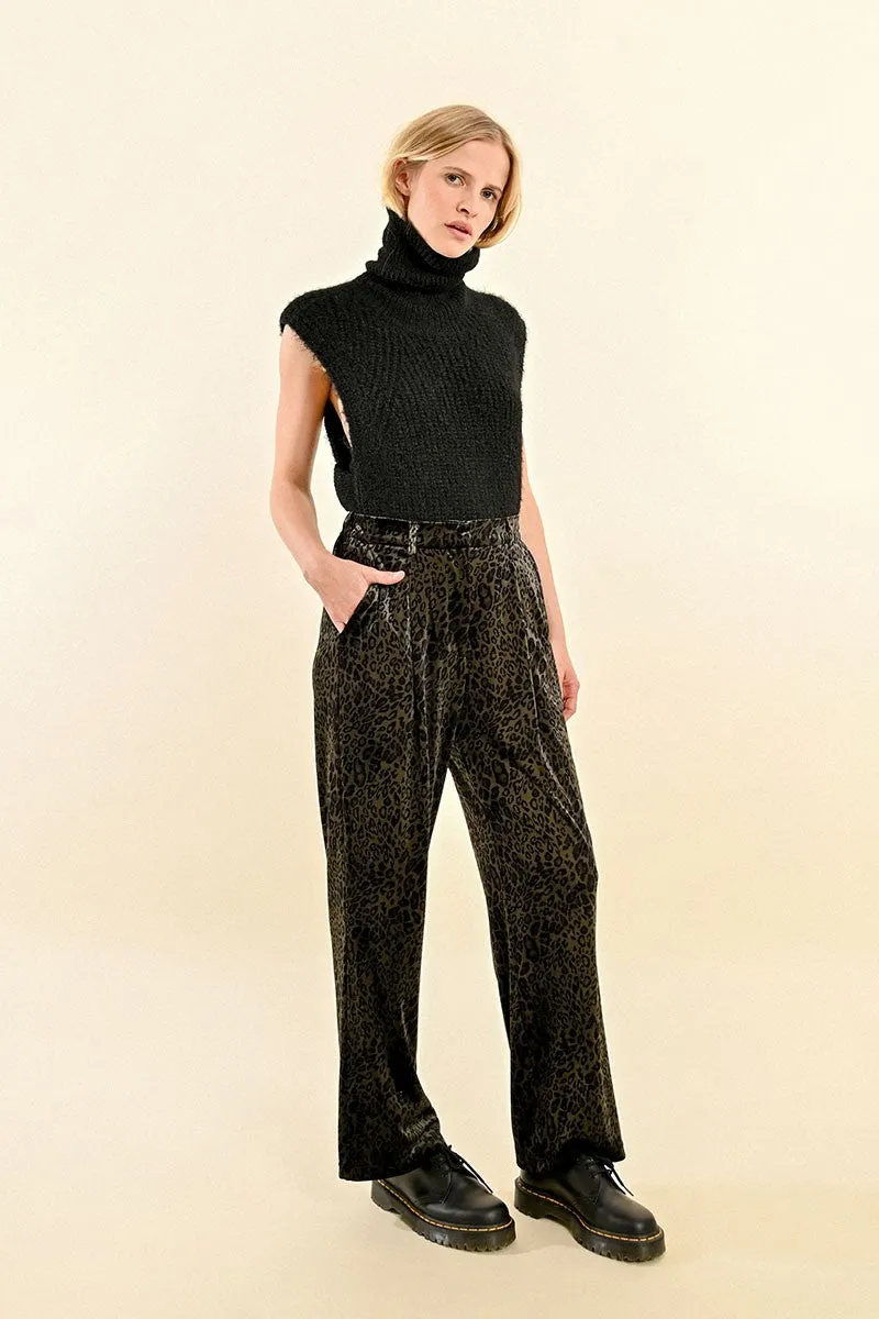 Molly Bracken Animal Print Velvet Trousers