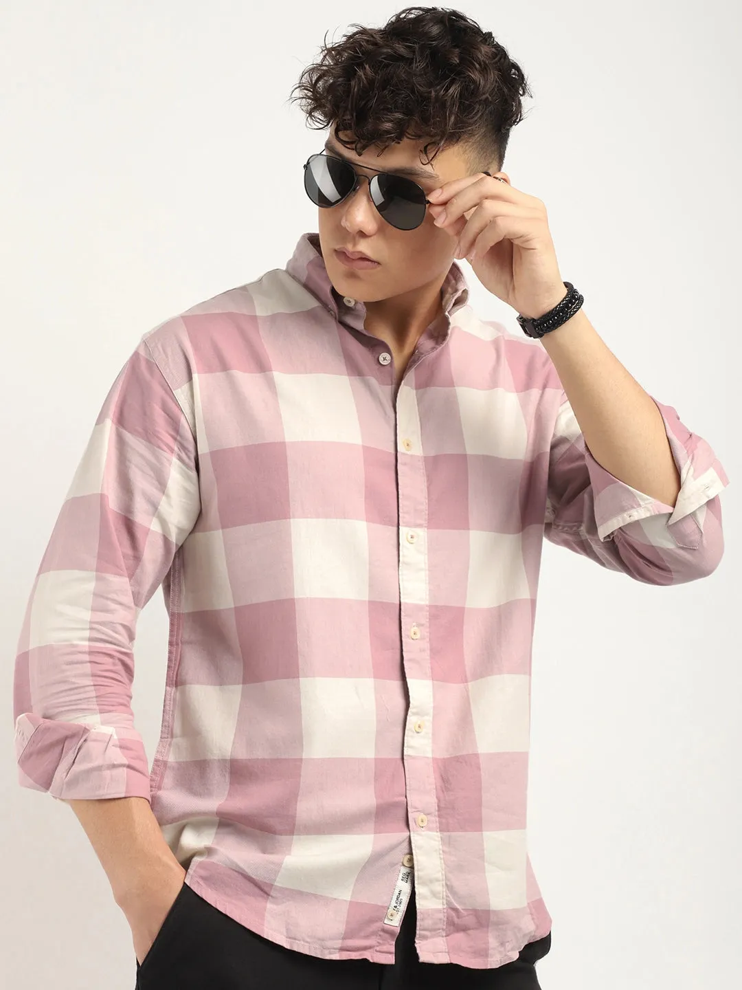 Ornate Square Pink Checked Shirt