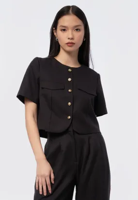 Round Neck Short Sleeve Crop Blouse