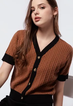 Short Sleeve Knit Top with Contrast Rib