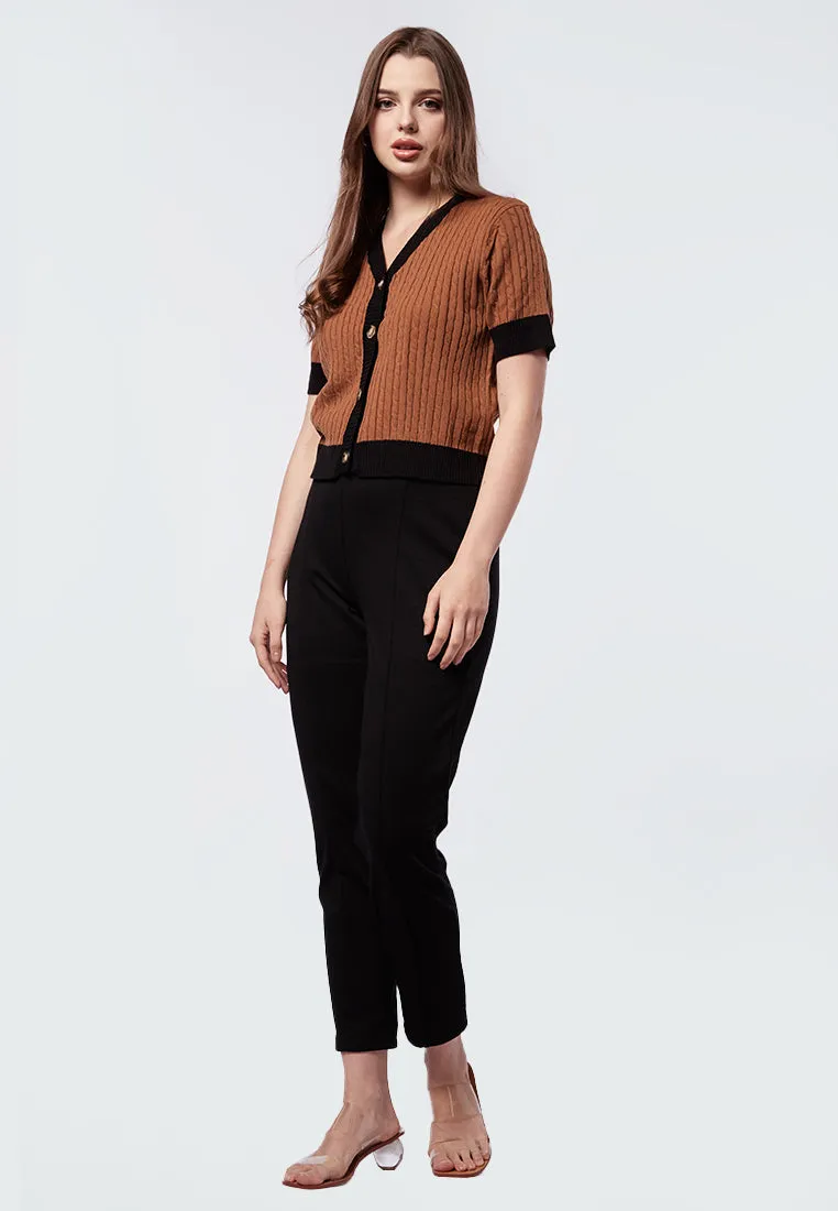 Short Sleeve Knit Top with Contrast Rib