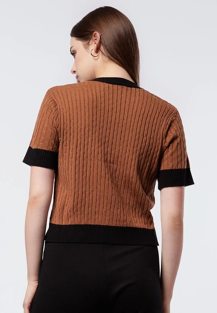 Short Sleeve Knit Top with Contrast Rib