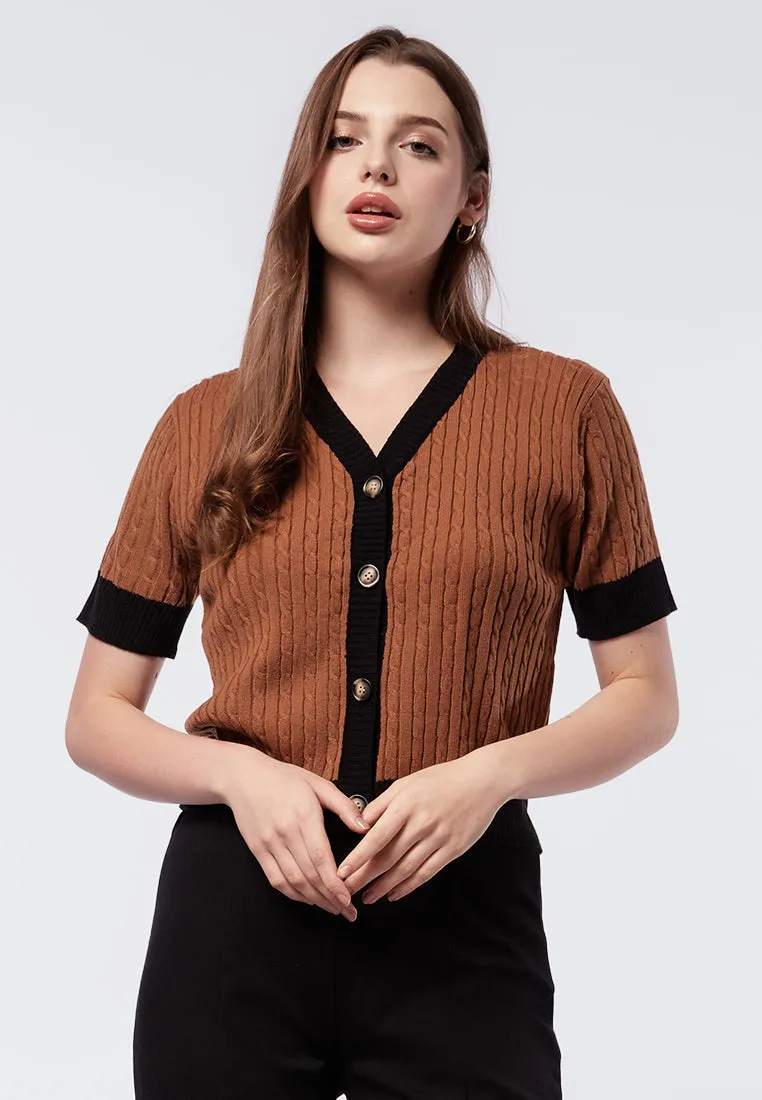 Short Sleeve Knit Top with Contrast Rib