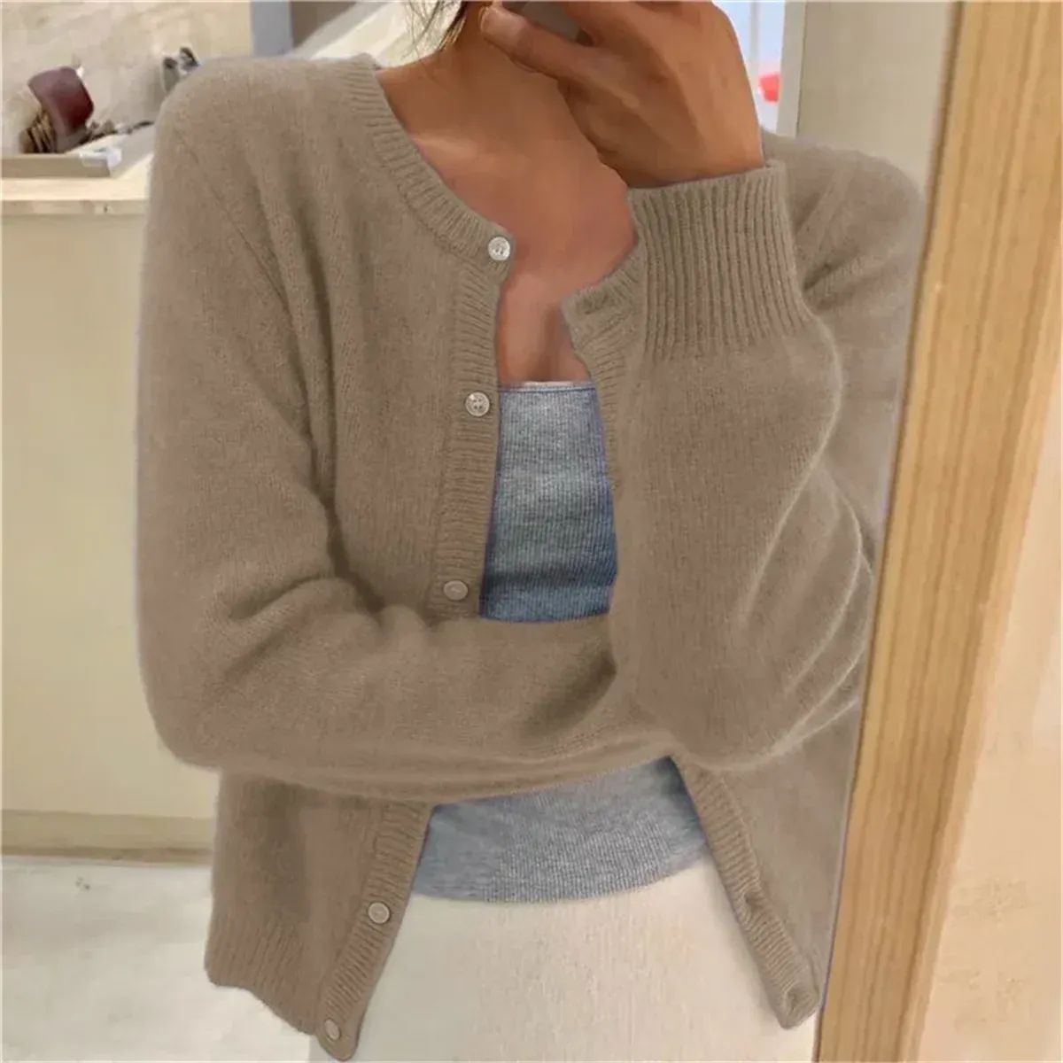 Solid Knit Single Breasted Long Sleeve Loose Autumn Spring Casual Elegant Cardigan