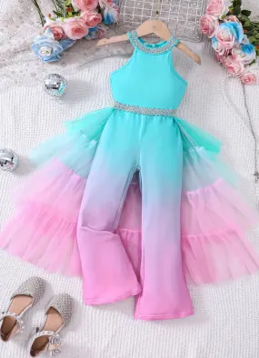 “Stylish Unicorn”  Gradient Mesh Decor Jumpsuit, Youth