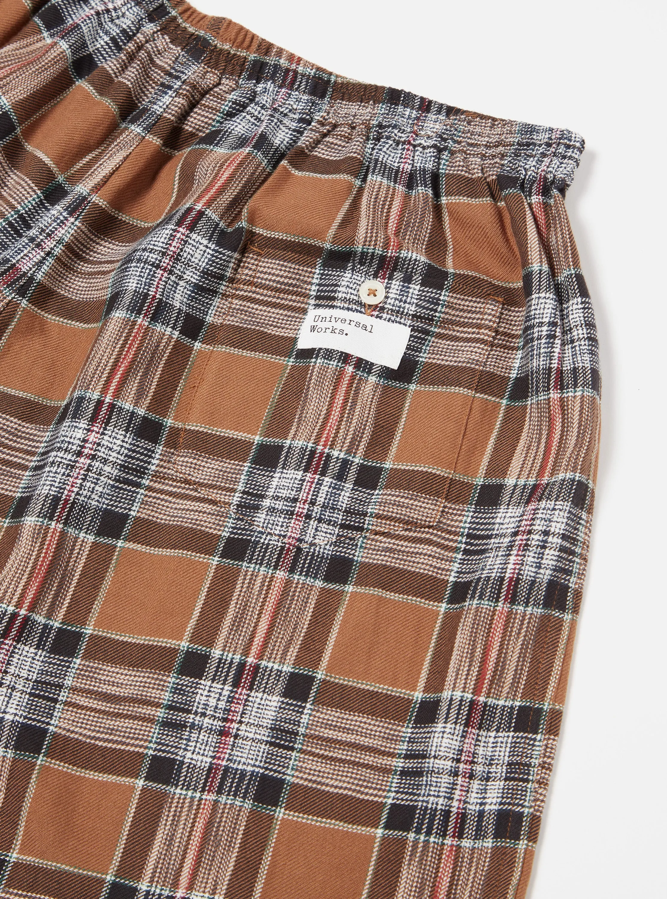 Universal Works Boxer Short in Brown Ikat Twill Check